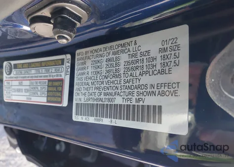 2022 Honda Cr-V Hybrid Ex-L from USA, damaged, VIN 5J6RT6H89NL018007